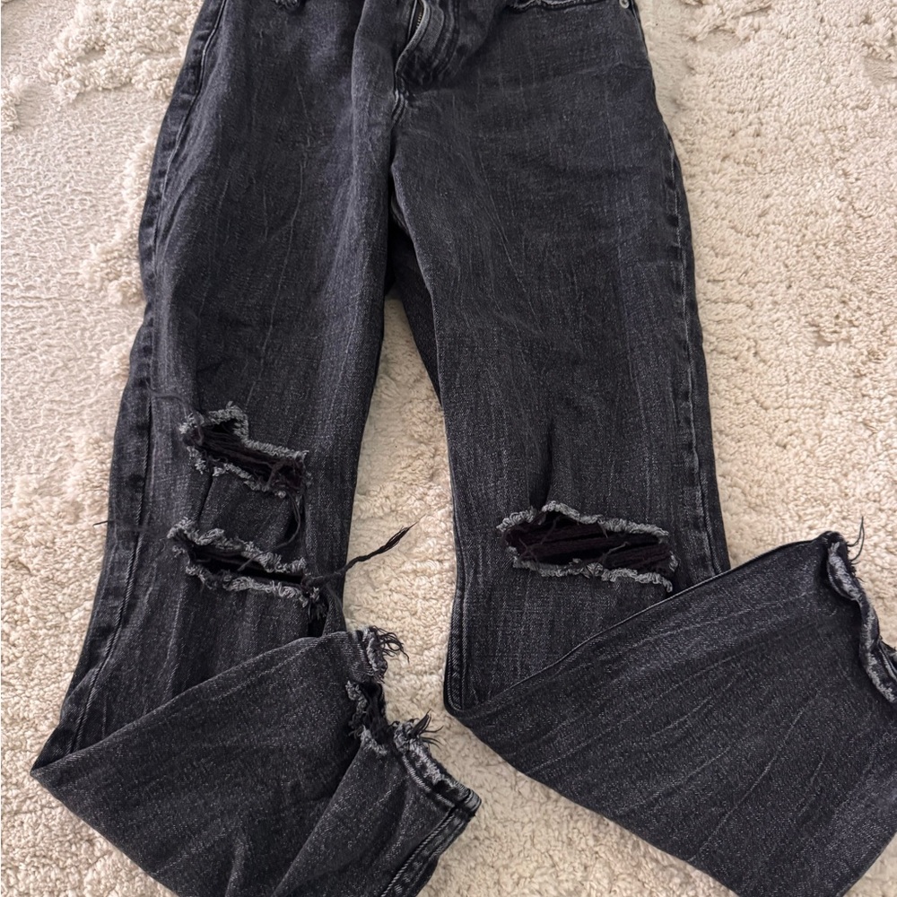 Abercrombie & Fitch Black Distressed Straight-Leg Jeans